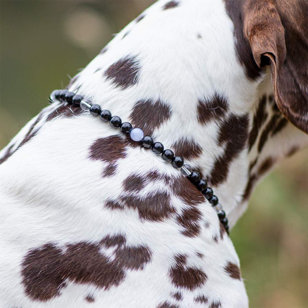 Edelstein-Halskette Talia für Hunde (Schwarzer Turmalin, Bergkristall, Chalcedon)